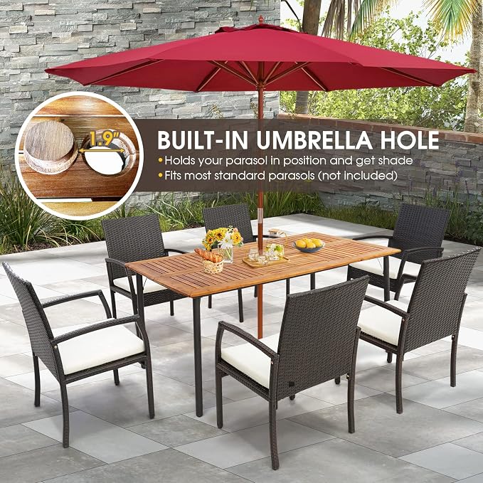 Tangkula 63" Acacia Wood Patio Dining Table - Image 7
