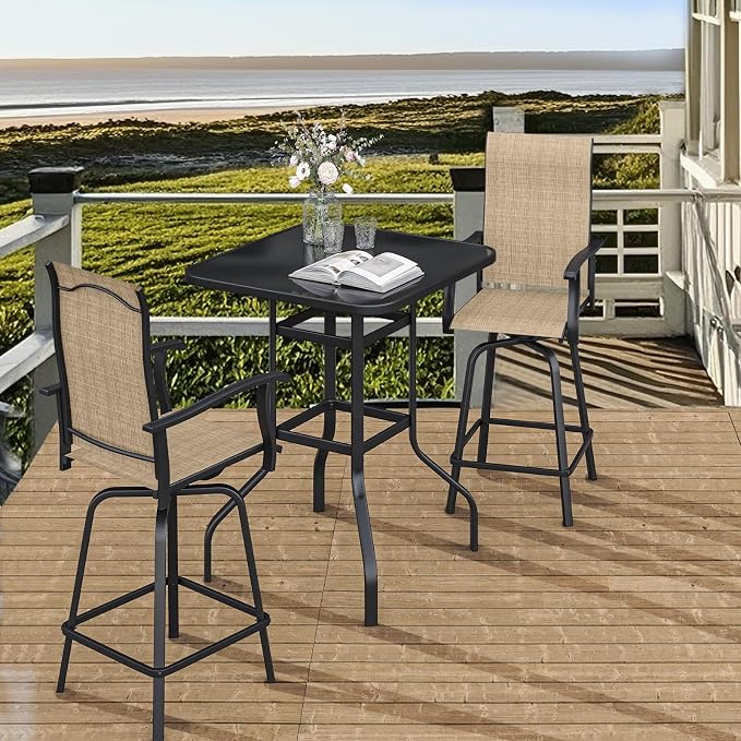 3-Piece Patio Bar Set with Textilene Swivel Bar Stools, All-Weather Bar Height - Image 4