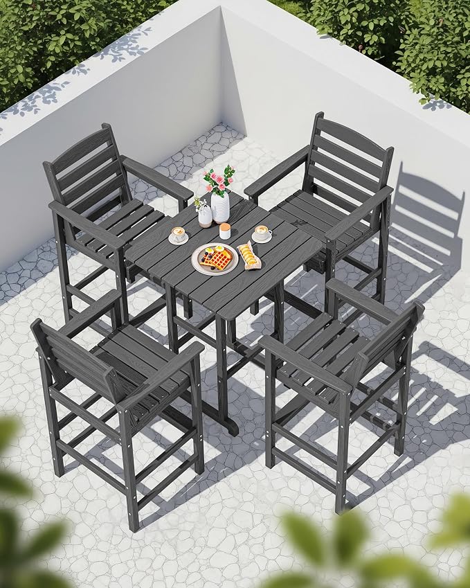 SERWALL 5 Pieces Outdoor Patio Bar Set, Tall Adirondack Bar Chair and Table Set - Image 7