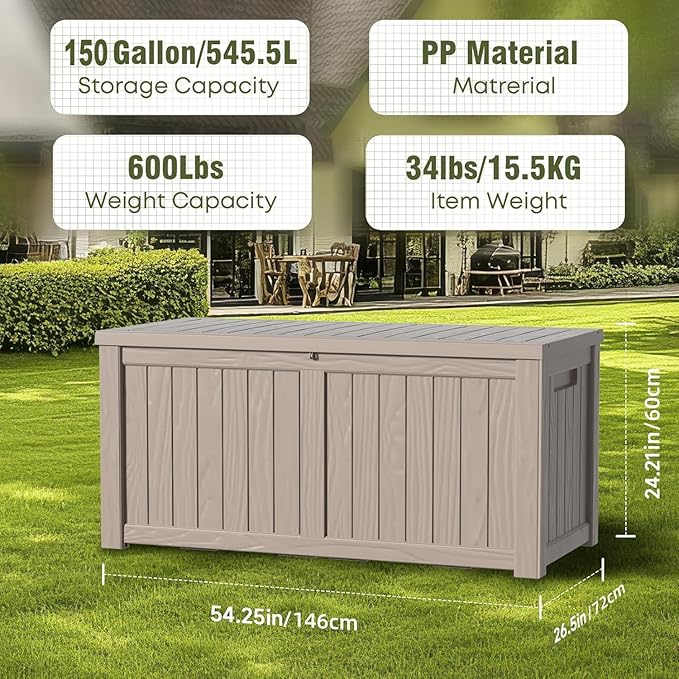 EasyUp 150 Gallon Outdoor Storage Box, Resin Waterproof UV-Resistant Deck Box - Image 2