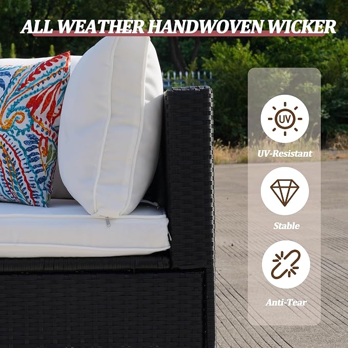 7 Piece Outdoor Patio Furniture Sets, Outdoor Wicker Conversatin Set w Glass - Image 3
