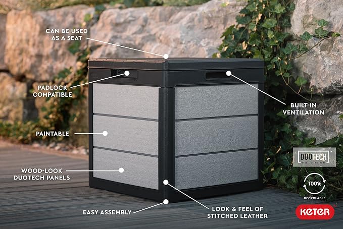 Keter Denali 30 Gallon Resin Outdoor Storage Box and Patio Furniture Side Table - Image 4