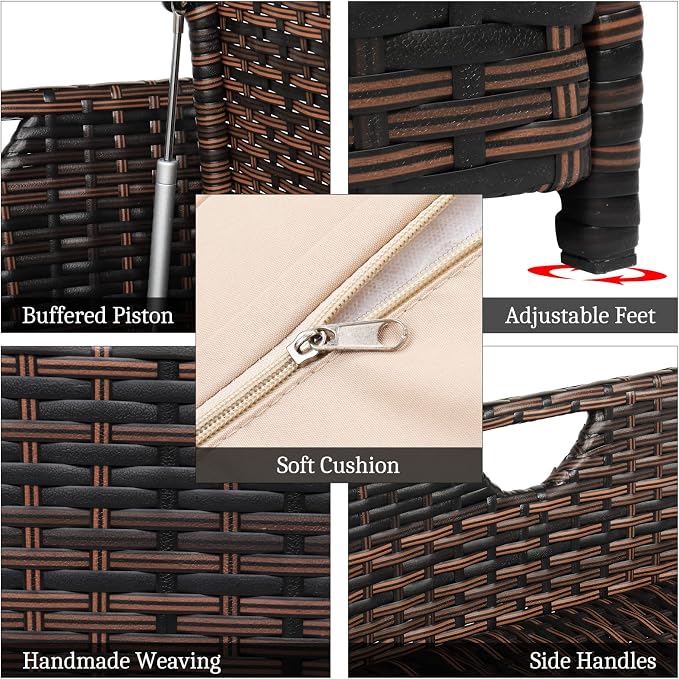 VINGLI 40 Gallon Outdoor Rattan Deck Box w/Cushion, Patio Wicker Storage Box - Image 5