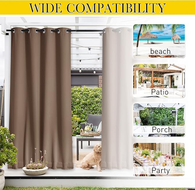 NICETOWN 2 Panels Waterproof Outdoor Curtains Fixed Grommet & Back Tab on Top & - Image 8