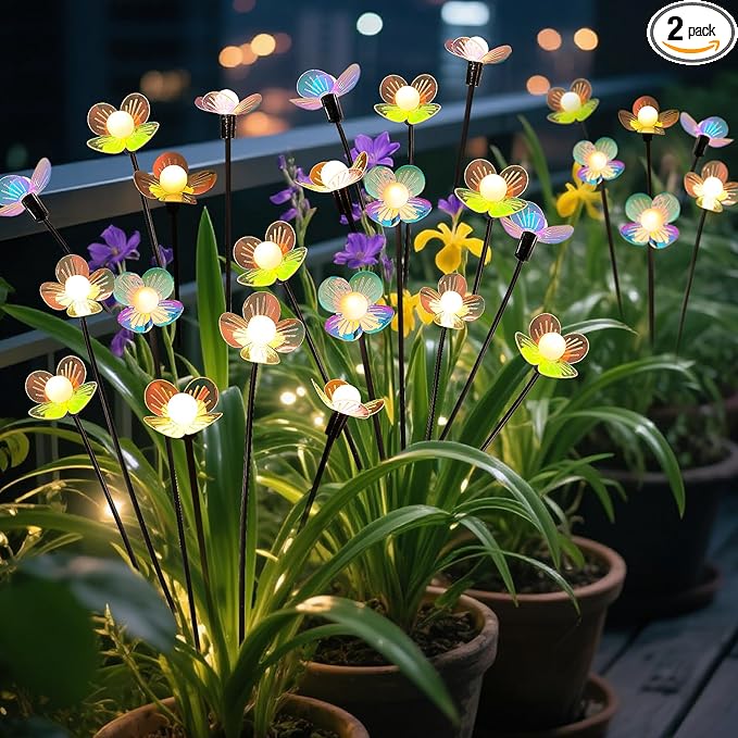 Solar Garden Lights, 2 Pack 12 LED Solar Swaying Flower Light, Waterproof by MRHEPHAESTUS