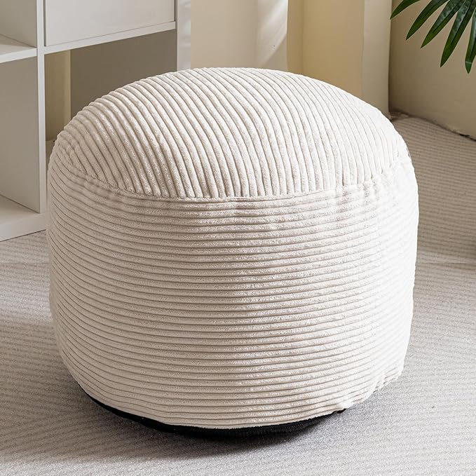 HIGOGOGO Round Stuffed Pouf Ottoman, Corduroy Poufs - Image 7