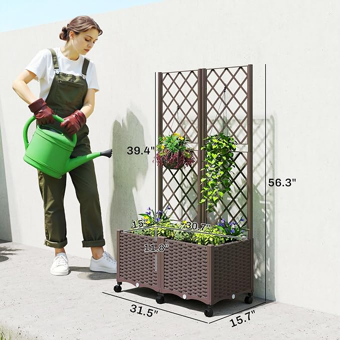 Outsunny Planter Box with Trellis, Self Watering Raised Garden Bed with - Image 7