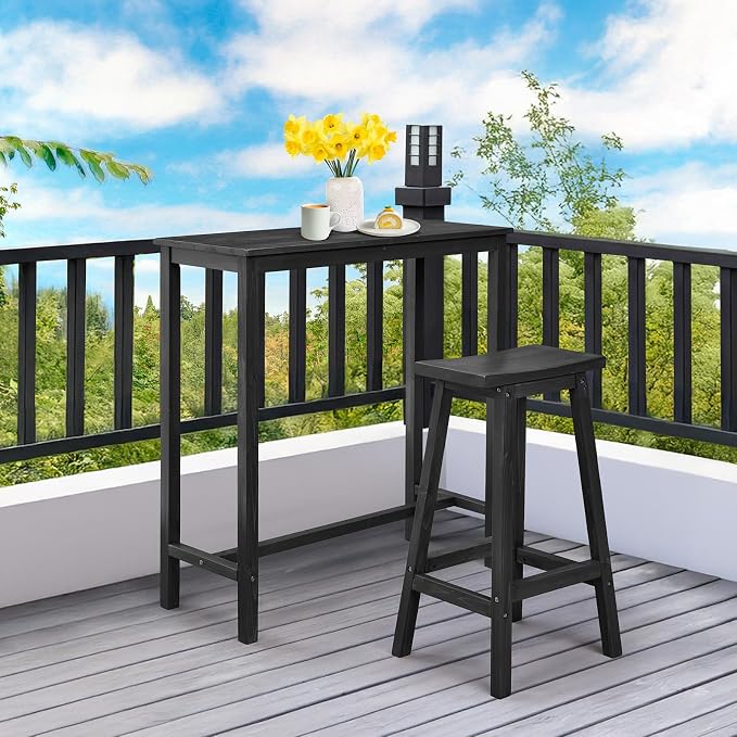 VINGLI Wooden Outdoor Bar Table, Wood Patio Counter Height Table, - Image 7