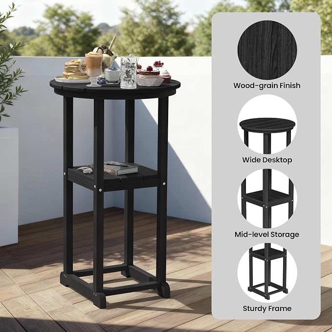 Ciokea 3-Pcs Bistro Table and Chairs, All-Weather Round High Top Bar Table - Image 5