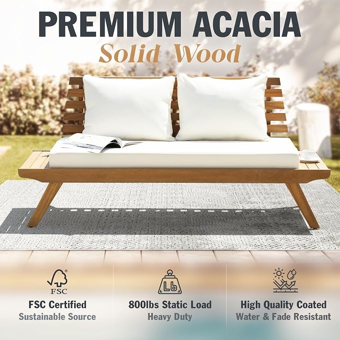 IDZO Lucille 800lbs Capacity Acacia Patio Loveseat, FSC Certified 2 Seater - Image 5