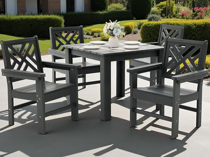 HDPE Outdoor Dining Set, 5-Piece Outdoor Table and Chairs Include 4 Armchair by Unknown