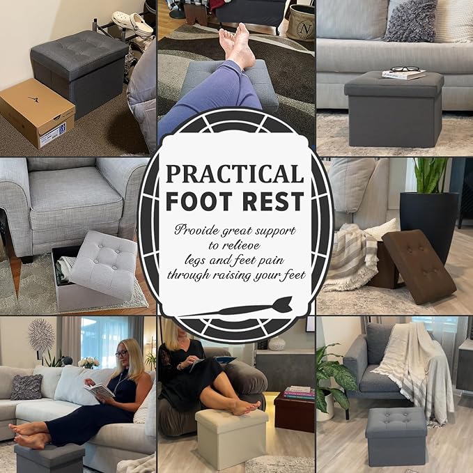 LINMAGCO Small Storage Ottoman Stool Foot Rest Stool Under Desk Stool Short - Image 3