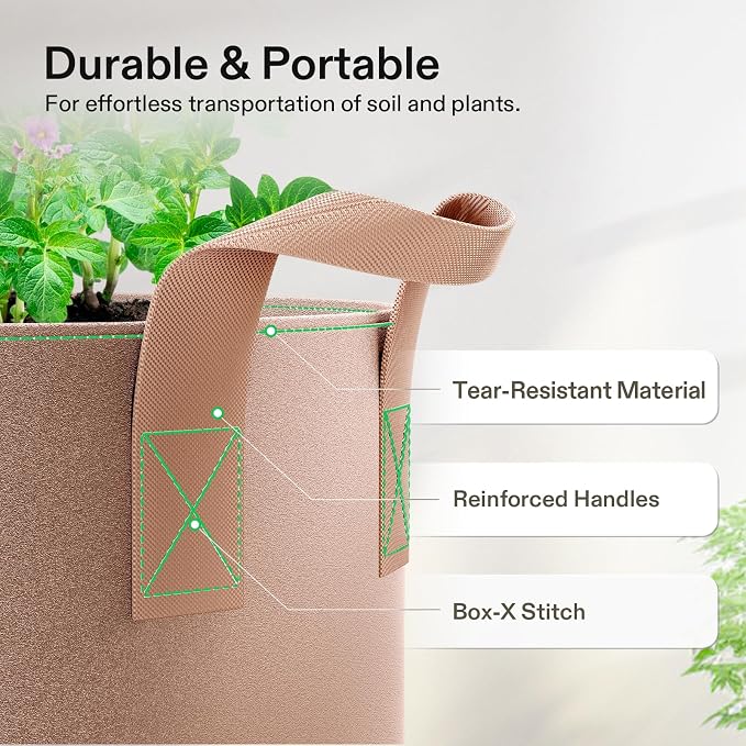 VIVOSUN 5-Pack 1 Gallons Grow Bags Heavy Duty Thickened Nonwoven Fabric Pots - Image 6