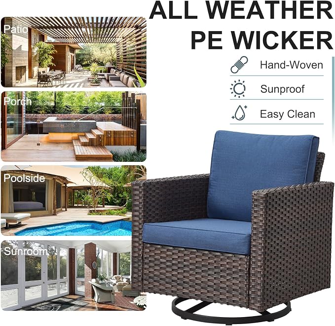 Belord 5 Pieces Wicker Patio Furniture Set: 4 Outdoor Swivel Glider Rocker - Image 6
