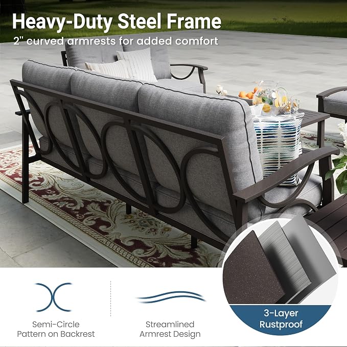 RoyalCraft Outdoor Patio Furniture Set, 3 Pieces Metal Patio Conversation Set - Image 5