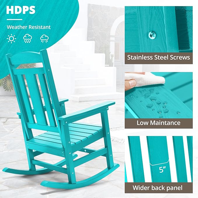 LUE BONA Rocking Chair Outdoor, Weather Resistant HDPS Plastic Rocker Chairs - Image 3