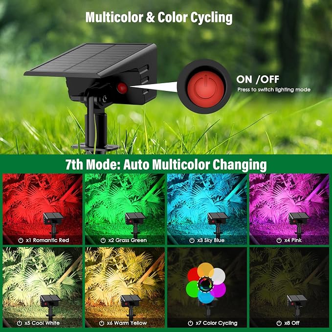 Solar Spot Lights Outdoor with 7 Lighting Modes RGB, 2 Pack Solar Color - Image 3