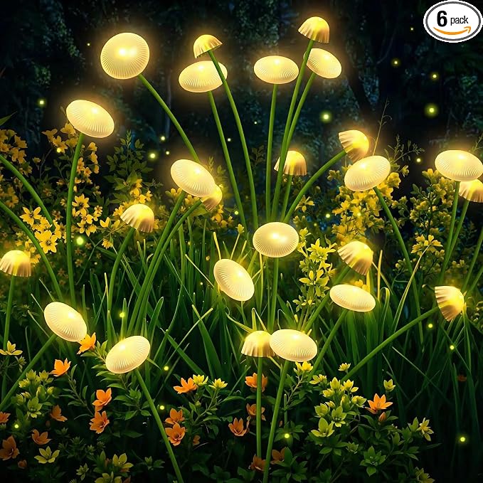 6 Pack 48LED Solar Garden Lights, 8 Lighting Modes Swaying Mushroom Lights by SyouHome
