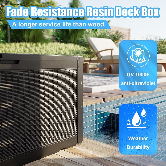 120 Gallon Waterproof Outdoor Storage Box, Resin Deck Box, Lockable Outside - Image 2
