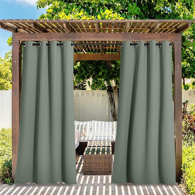 NICETOWN 2 Panels Sage Green Blackout Outdoor Curtains - Image 2