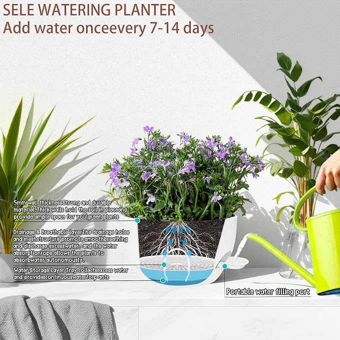 2 Pack 12 Inch Self Watering Hanging Planters - Image 6