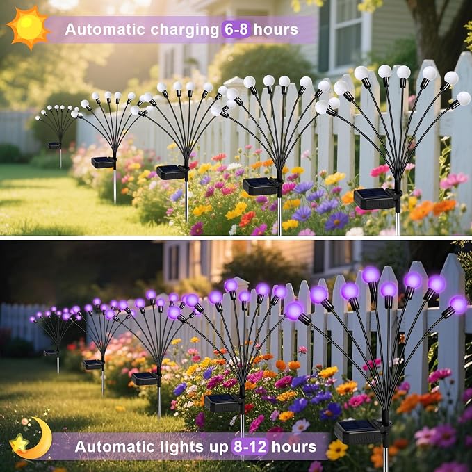 Solar Garden Lights 16 LEDs, 2 Pack 8 Heads, Outdoor Waterproof, Swaying - Image 3