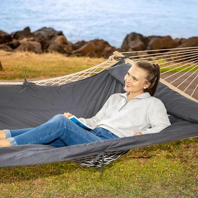 SUNCREAT Hammocks for Outside, Two Person Hammock for Patio, Dark Grey - Image 2