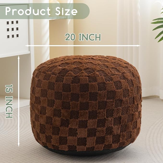 HIGOGOGO Round Stuffed Pouf Ottoman, Plaid Poufs - Image 2