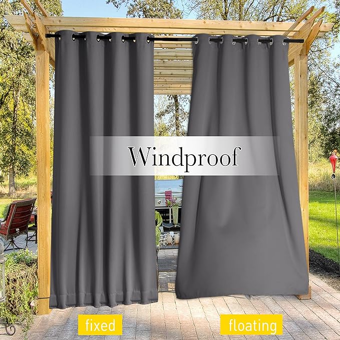 NICETOWN 2 Panels Outdoor Curtains Waterproof Grommet & Back Tab on Top & Bottom - Image 6