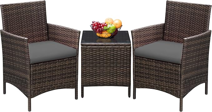 Greesum 3 Pieces Patio Furniture Sets Outdoor PE Rattan Wicker Chairs by BuynowfromGreesum
