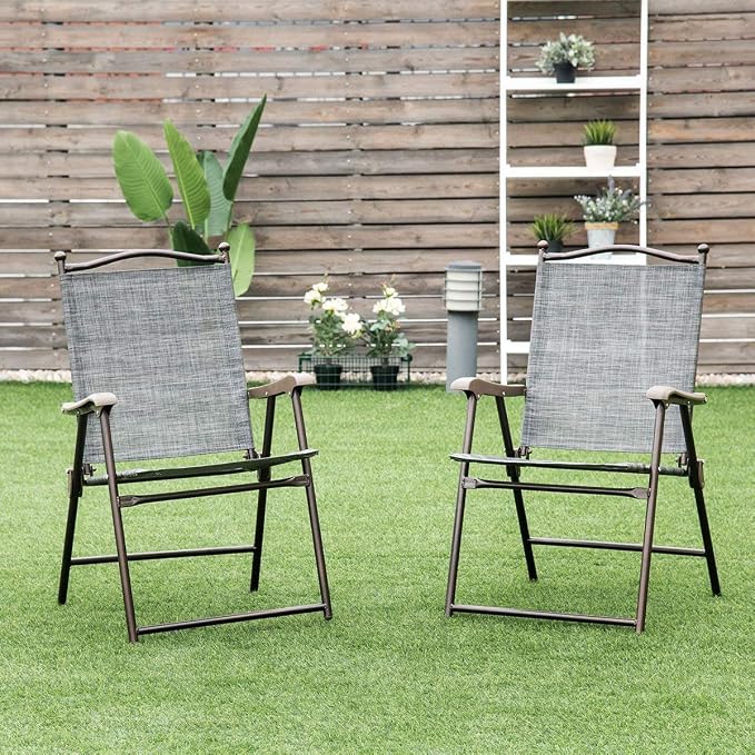 Giantex Set of 2 Patio Folding Chairs, Outdoor Patio Dining Chairs w/Armrest - Image 4