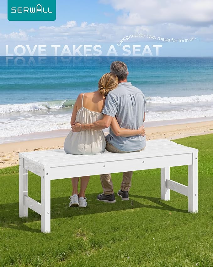 SERWALL 47 Inches Outdoor Bench, All Weather HDPE Backless Bench - Image 2