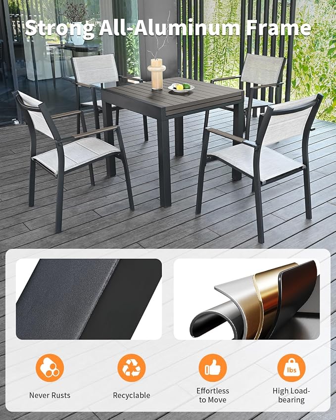 5 Pieces Outdoor Dining Set, Never-Rust Aluminum Expandable Patio Dining Table - Image 7