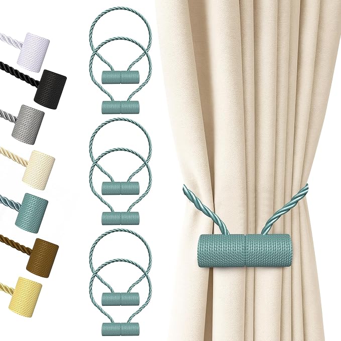 Hion Magnetic Curtain Tiebacks Gray Blue 6 Pack, Curtain Tiebacks Buckles by Hion