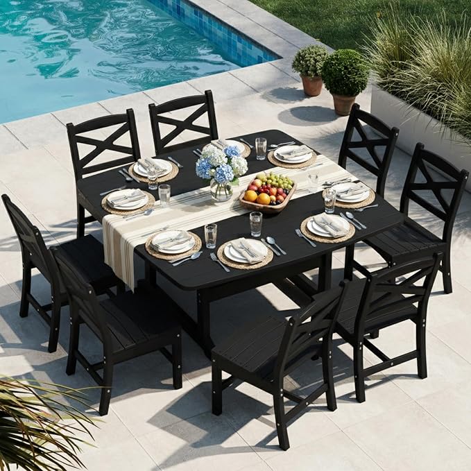 Outdoor Dining Set, HDPE 9-Piece Patio Table and Chairs Set, All-Weather - Image 7
