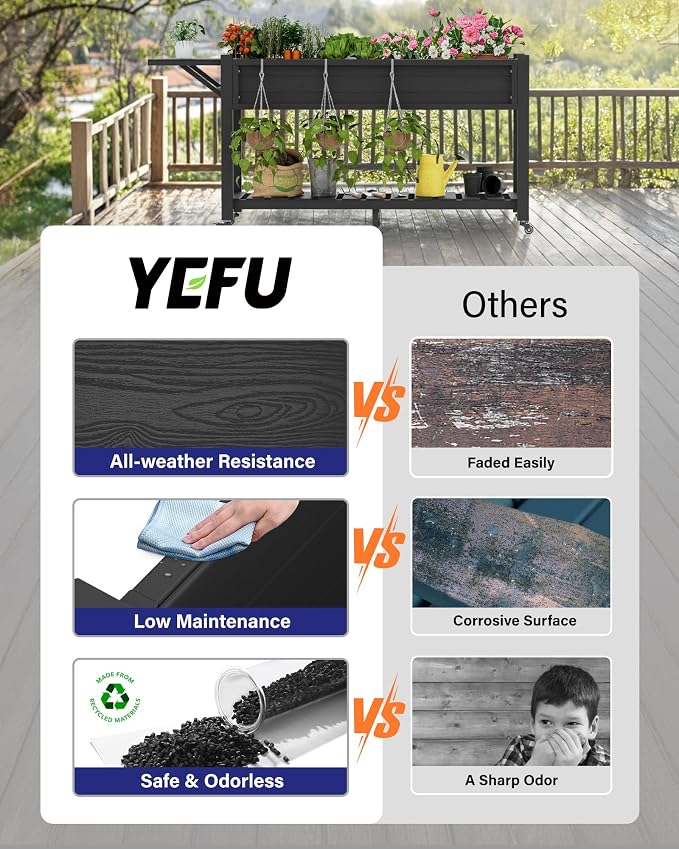 YEFU Raised Garden Bed with Legs: 57x18x30in Weight Capacity 400lb - Image 3