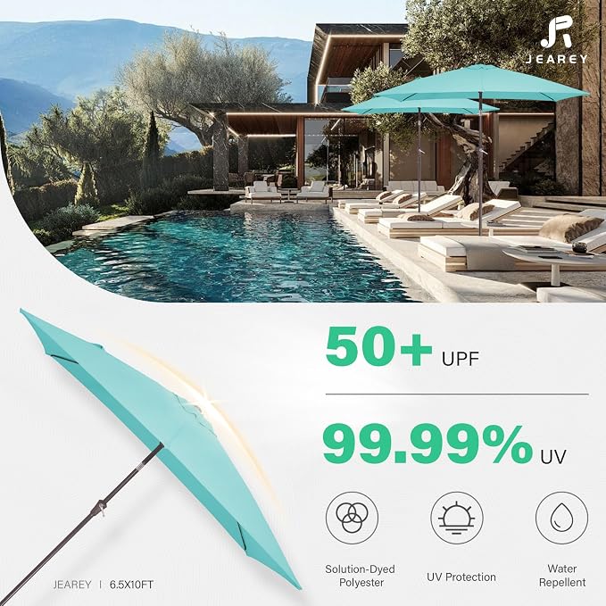JEAREY 6.5x10 ft Rectangular Patio Umbrellas Rectangle Outdoor Umbrella - Image 5
