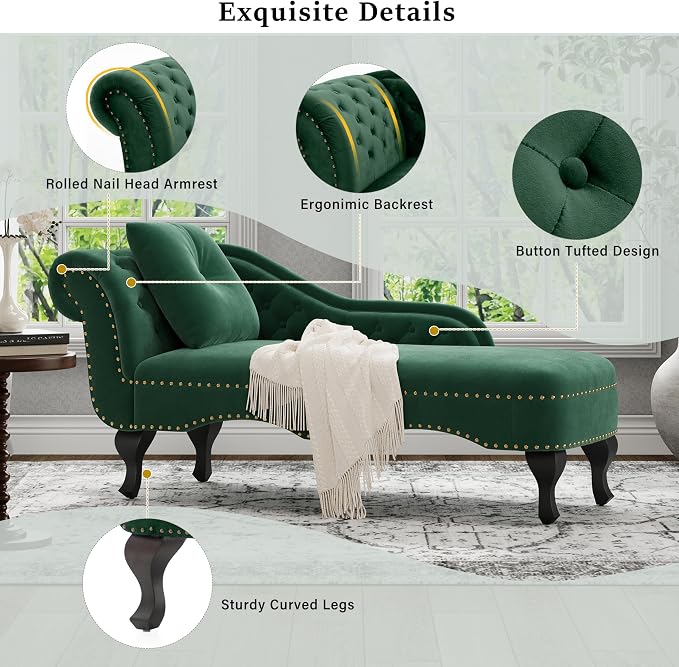 Merax 62'' Velvet Chaise Lounge Indoor - Image 3