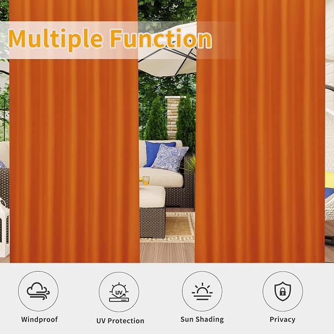 Easy-Going Outdoor Patio Curtains Detachable Tab Top Windproof Weatherproof - Image 5