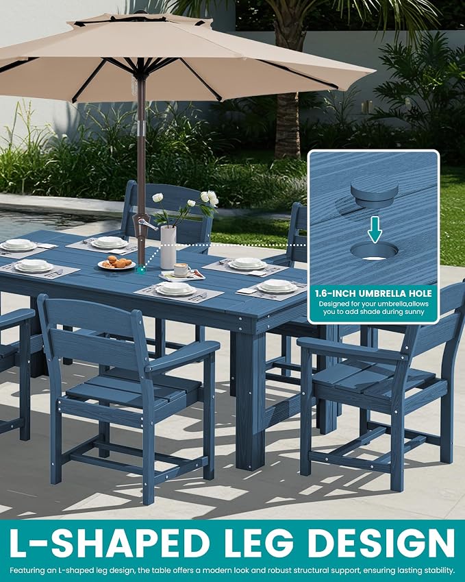 SERWALL Outdoor Dining Table Set, 67‘’ HDPE Patio Dining Set - Image 5