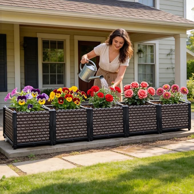 Large Planters for Outdoor Plants 14" Tall Planter Box, Raised Beds for - Image 2