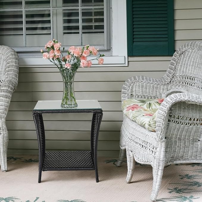 VINGLI Outdoor Wicker Side Table Patio Side Tables - Image 7