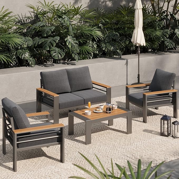 Aoxun Aluminum Outdoor Patio Furniture Set, 4 Seats Outdoor Sectional by Aoxun