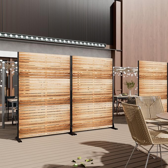 Casaphoria Metal Privacy Screen Outdoor, Wood Color - Image 3