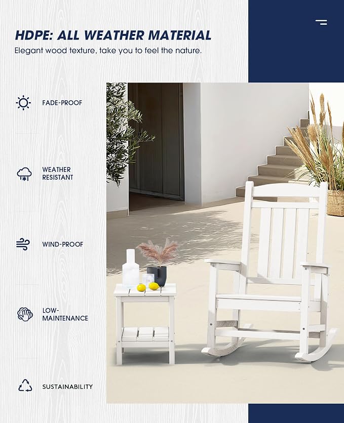 KINGYES Oversized Outdoor Rocking Chair Set of 4, High Density Polyethylene - Image 5