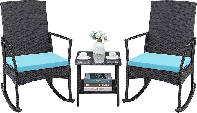 Greesum 3 Pieces Patio Furniture Set Outdoor Wicker Rocking Chairs by BuynowfromGreesum