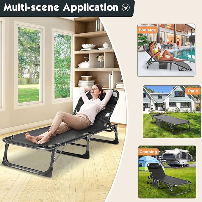 MOPHOTO Folding Chaise Lounge Chair 5-Position, Folding Cot, Heavy Duty Patio - Image 7