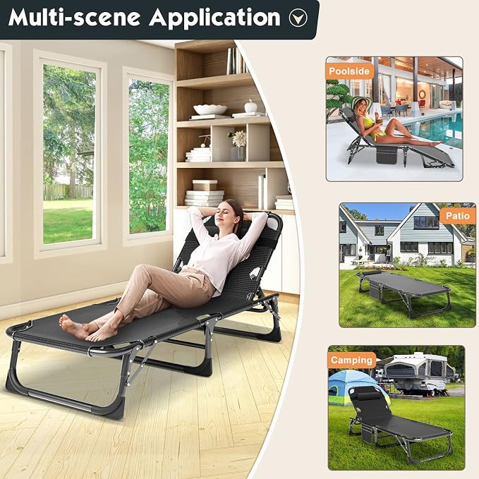MOPHOTO Folding Chaise Lounge Chair 5-Position, Folding Cot, Heavy Duty Patio - Image 9
