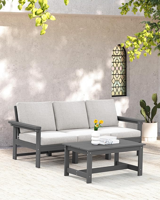 SERWALL HDPE Patio Sofa Set, 4-piece Sectional Outdoor Furniture Set, All - Image 7