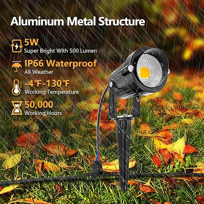 ZUCKEO All-in-One Low Voltage Landscape Lighting Kit, 5W LED Landscape Lights - Image 3